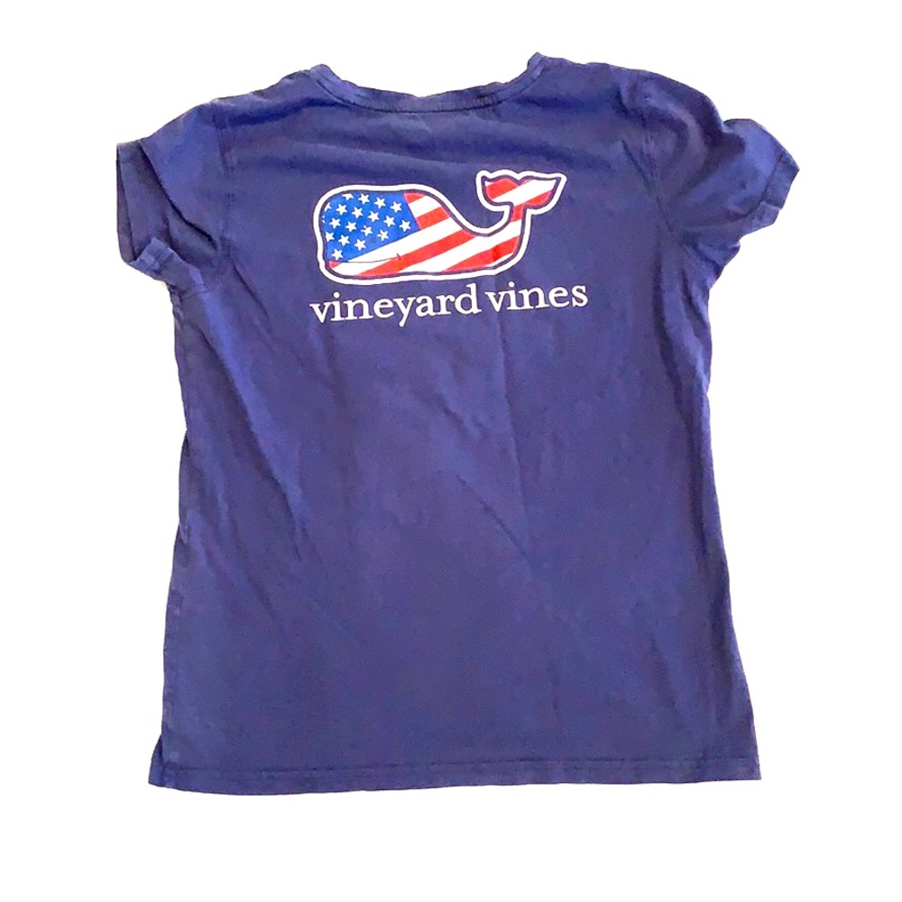 Navy blue shirt with American flag whale logo